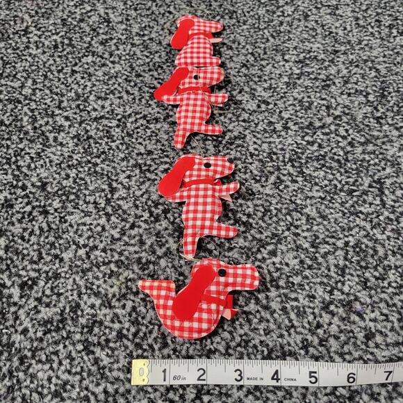 Vintage Red & White Gingham Dog Christmas Ornaments, set of 4 - Picture 12 of 12